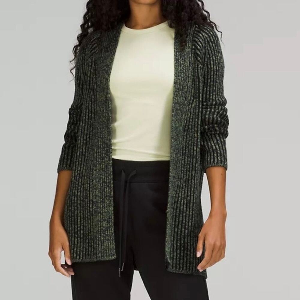 Lululemon Chunky Knit Ribbed Sweater Cardigan Women's 4 / 6 Green